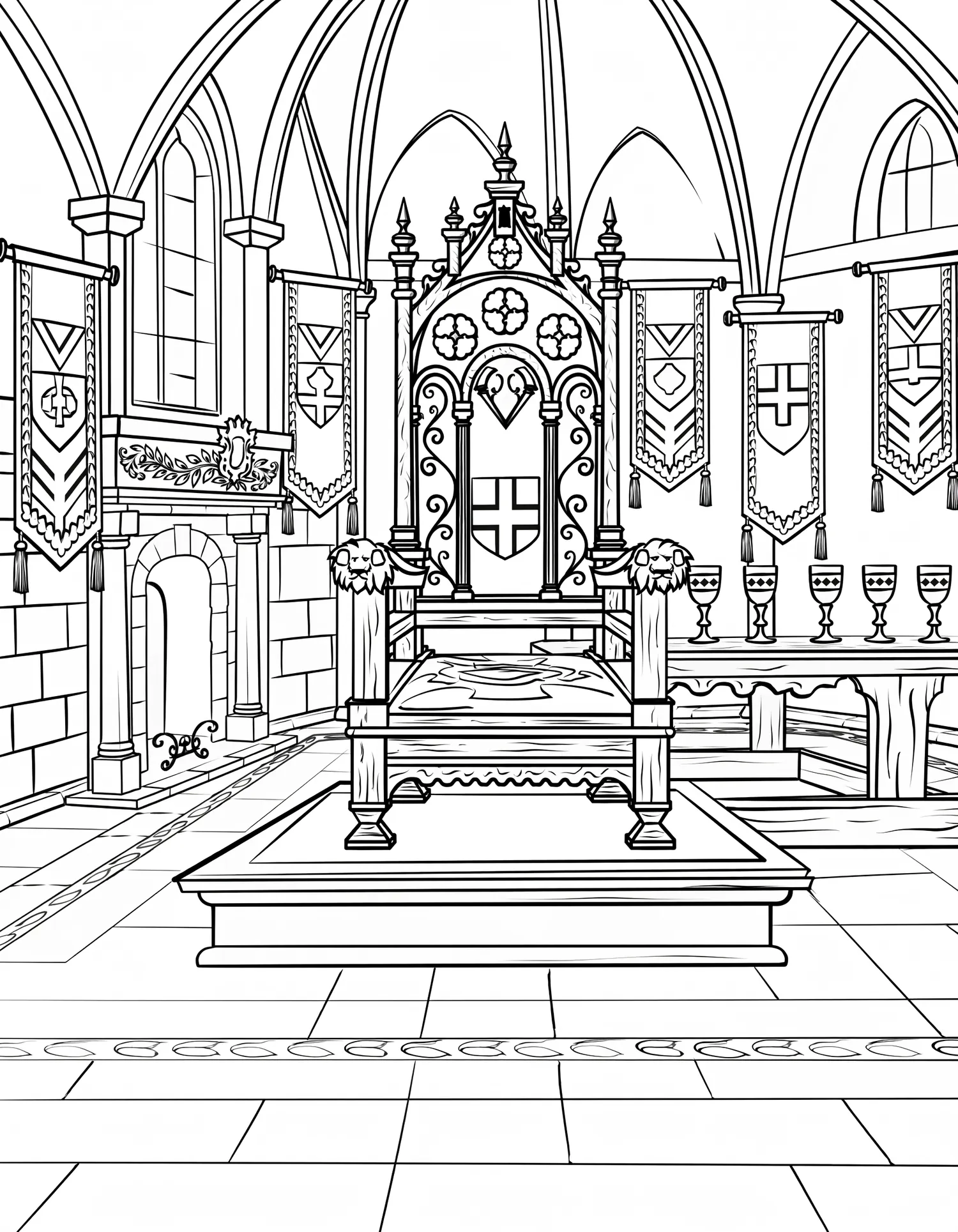 Intérieur Salle du Trône — Coloriage architecture à imprimer gratuitement